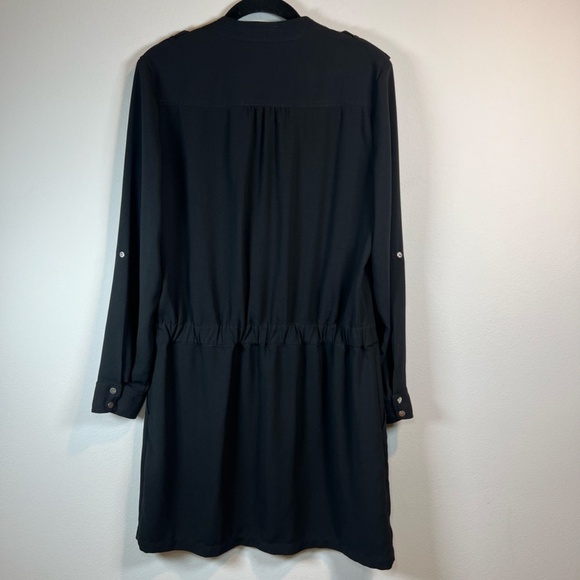 Cache Women's Mini Shirt Dress Black  Roll Tab Long Button Front V-Neck  Size 10 - Picture 11 of 16